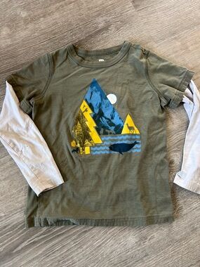 Kids Olive and White Layered-Look Graphic Tee